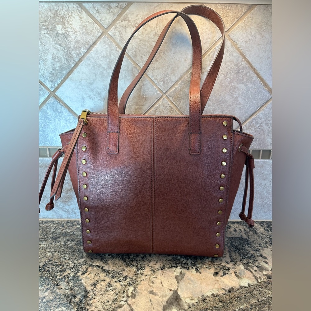 Fossil Leather Stud-Trim Tote Bag in Brown